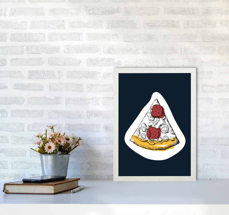 Kitchen Pop Pizza Navy Art Print by Pixy Paper A3 Oak Frame