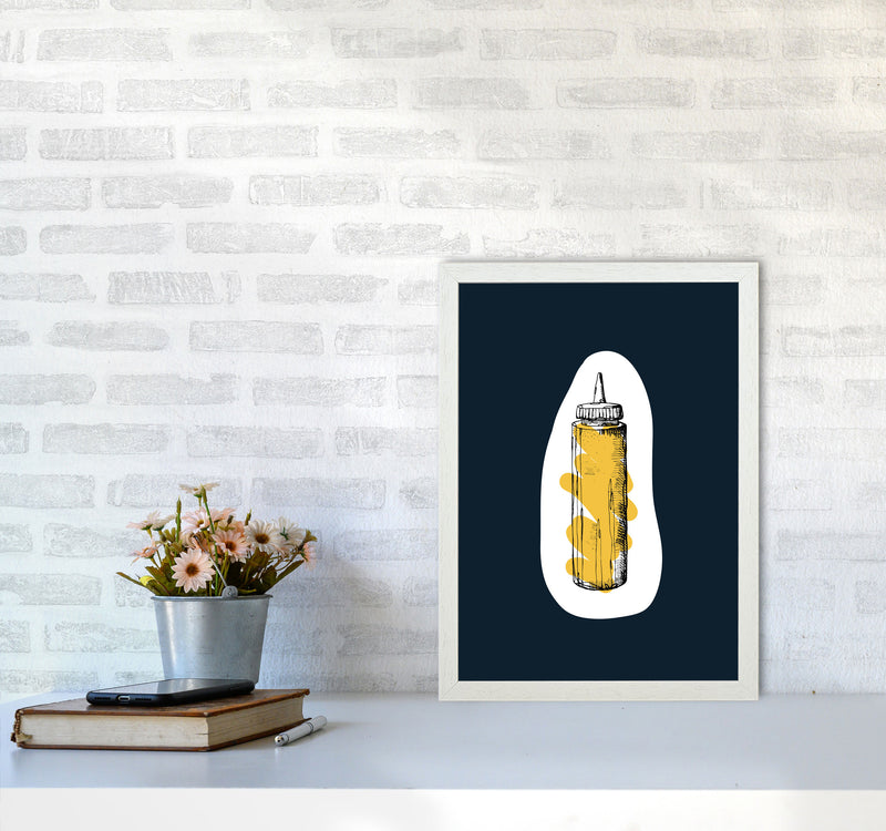 Kitchen Pop Mustard Navy Art Print by Pixy Paper A3 Oak Frame