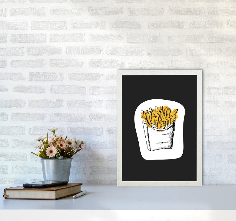 Kitchen Pop Fries Off Black Art Print by Pixy Paper A3 Oak Frame