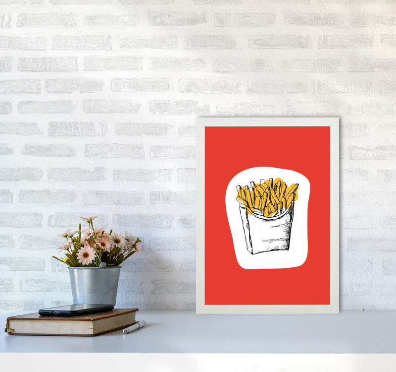 Kitchen Pop Fries Red Art Print by Pixy Paper A3 Oak Frame