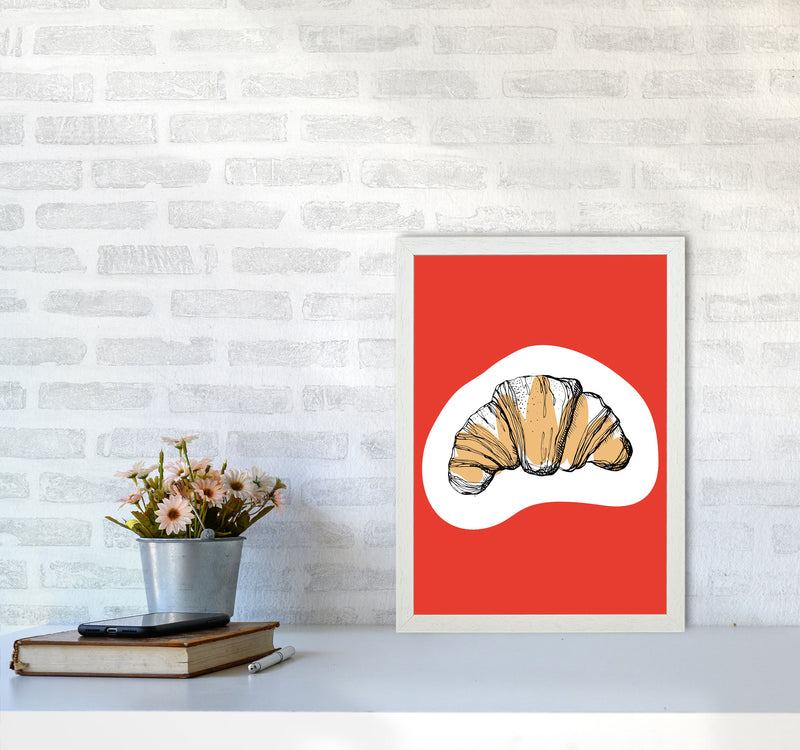 Kitchen Pop Croissant Red Art Print by Pixy Paper A3 Oak Frame
