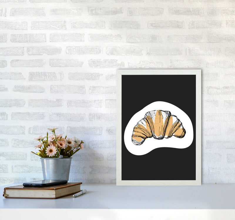Kitchen Pop Croissant Off Black Art Print by Pixy Paper A3 Oak Frame
