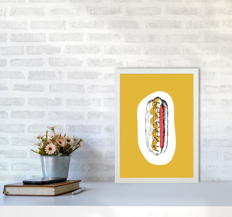 Kitchen Pop Hot Dog Mustard Art Print by Pixy Paper A3 Oak Frame