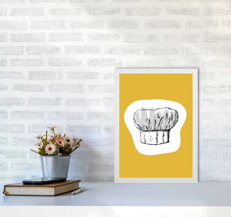 Kitchen Pop Chef's Hat Mustard Art Print by Pixy Paper A3 Oak Frame