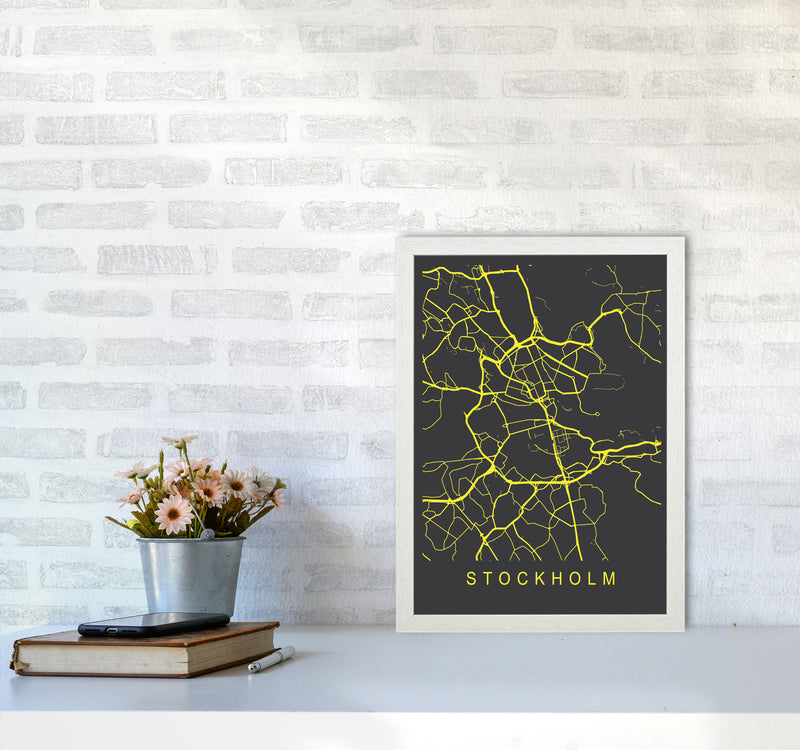 Stockholm Map Neon Art Print by Pixy Paper A3 Oak Frame
