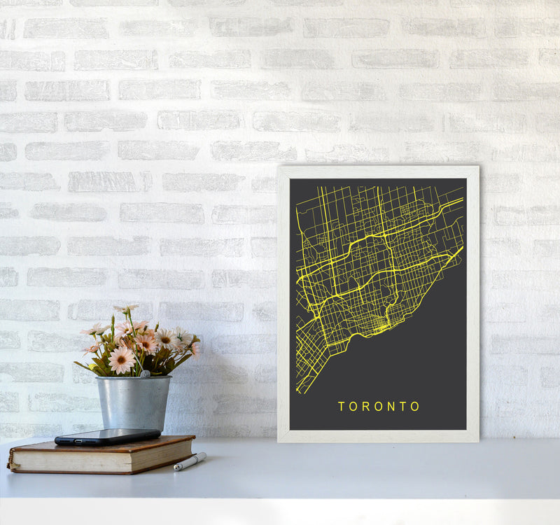 Toronto Map Neon Art Print by Pixy Paper A3 Oak Frame
