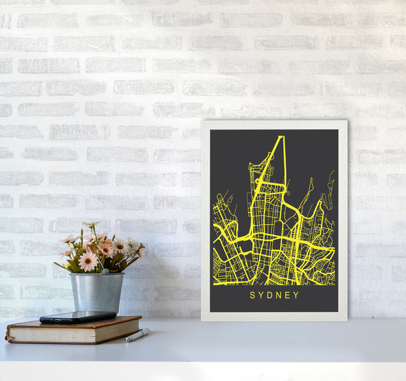 Sydney Map Neon Art Print by Pixy Paper A3 Oak Frame