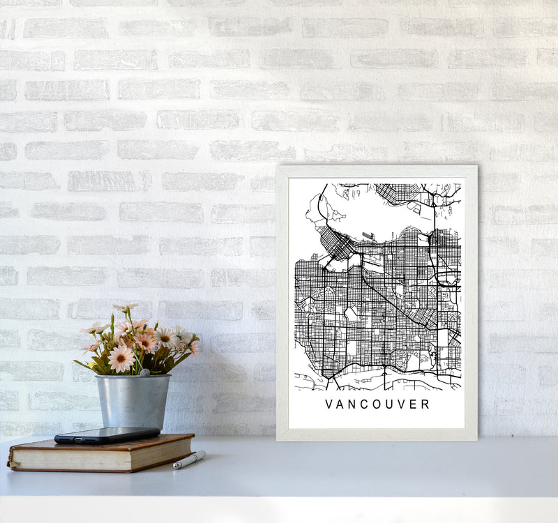 Vancouver Map Art Print by Pixy Paper A3 Oak Frame