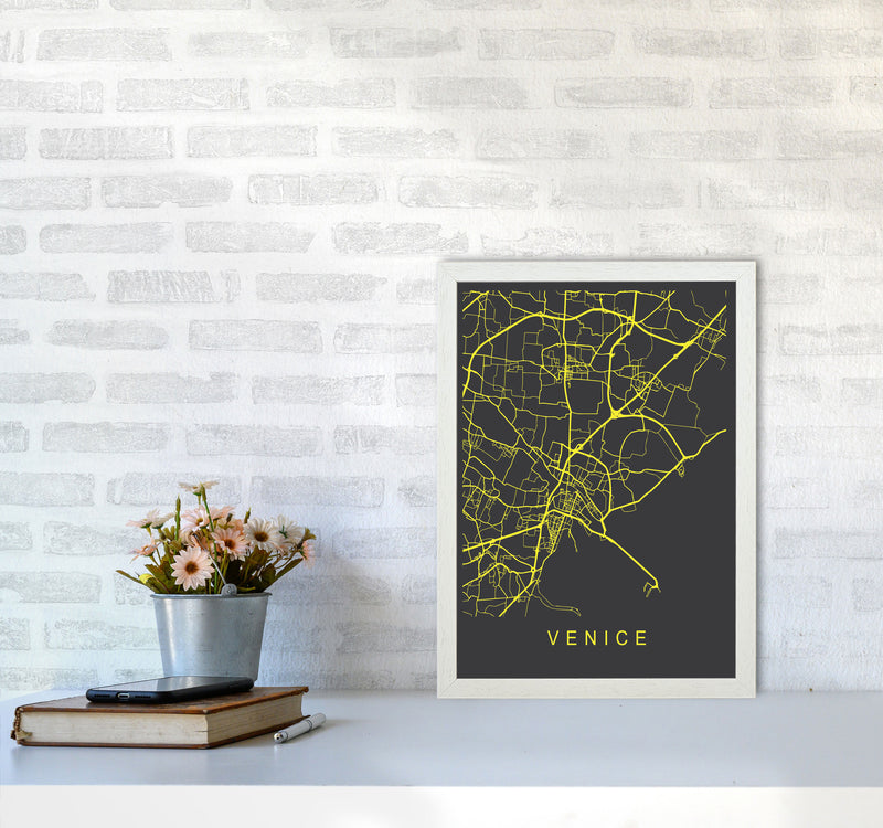 Venice Map Neon Art Print by Pixy Paper A3 Oak Frame