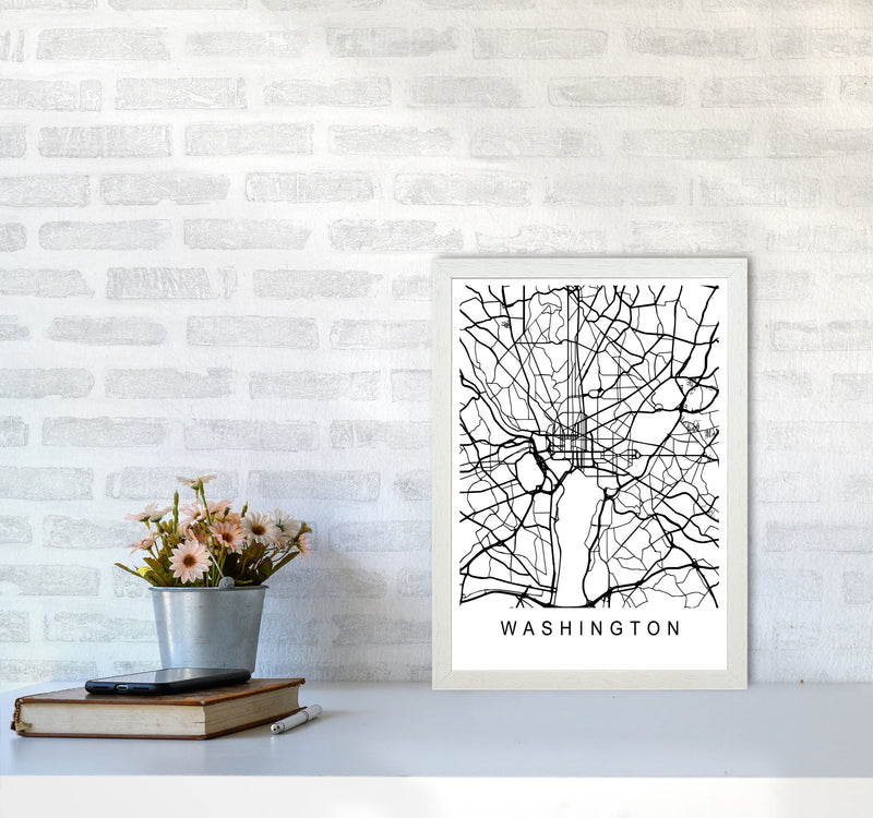 Washington Map Art Print by Pixy Paper A3 Oak Frame