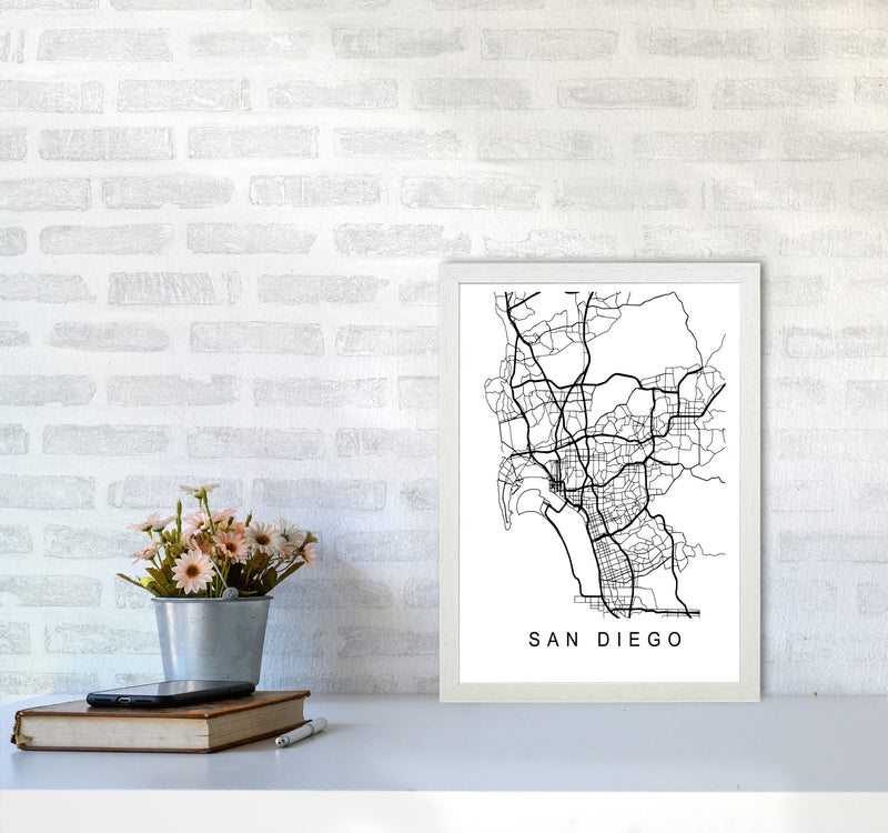 San Diego Map Art Print by Pixy Paper A3 Oak Frame