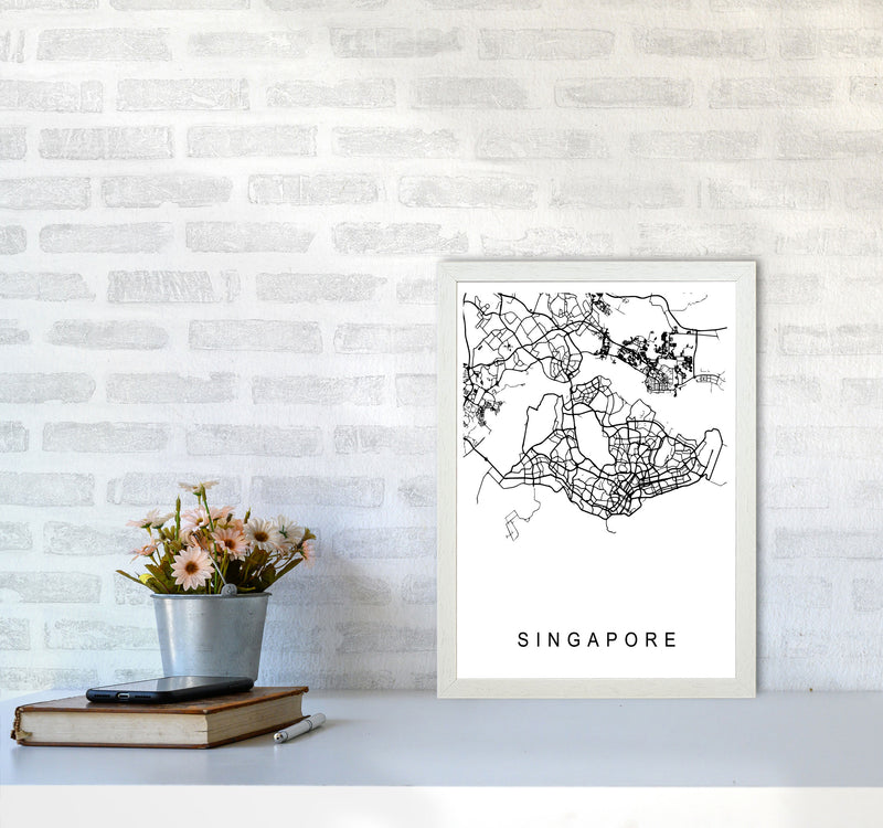 Singapore Map Art Print by Pixy Paper A3 Oak Frame