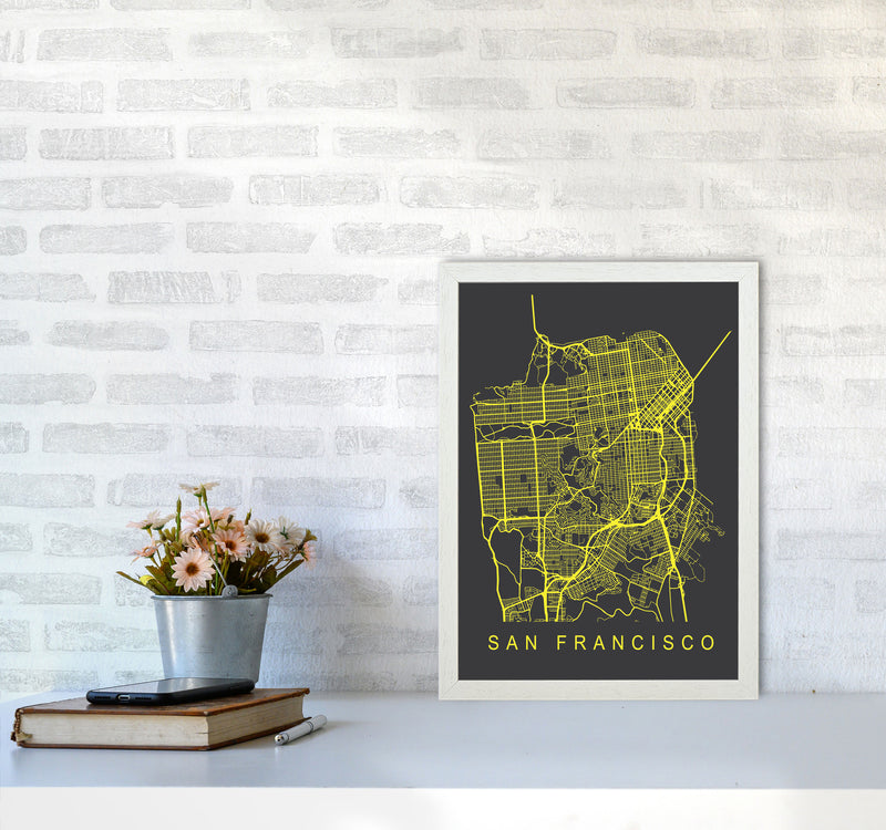 San Francisco Map Neon Art Print by Pixy Paper A3 Oak Frame