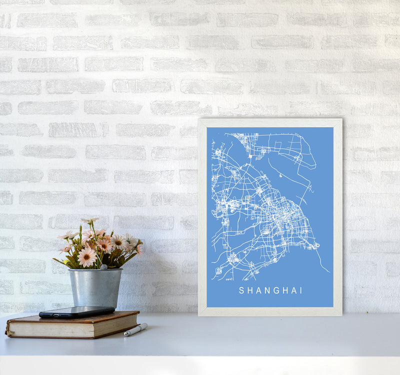 Shanghai Map Blueprint Art Print by Pixy Paper A3 Oak Frame