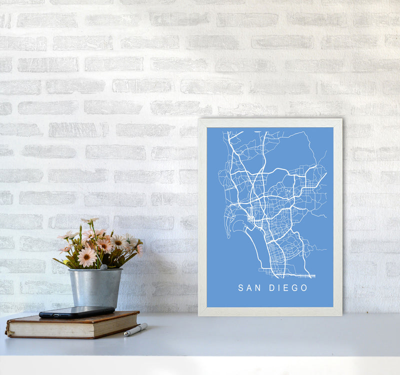 San Diego Map Blueprint Art Print by Pixy Paper A3 Oak Frame