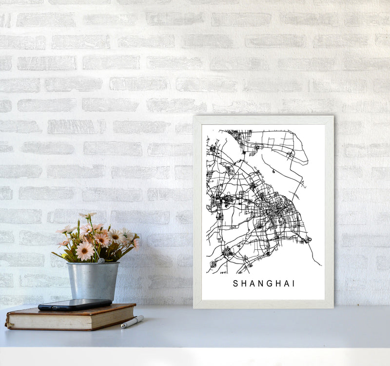 Shanghai Map Art Print by Pixy Paper A3 Oak Frame