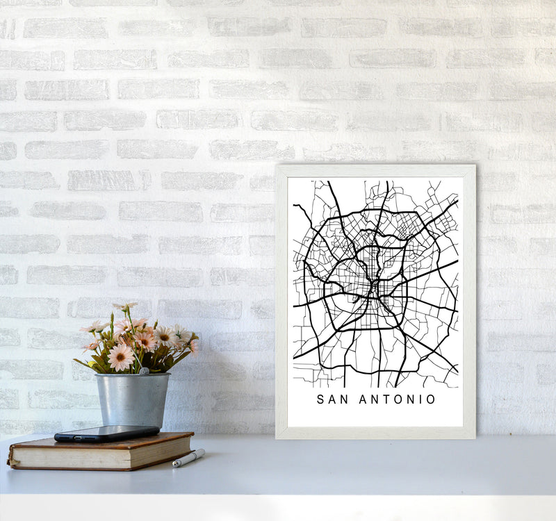 San Antonio Map Art Print by Pixy Paper A3 Oak Frame