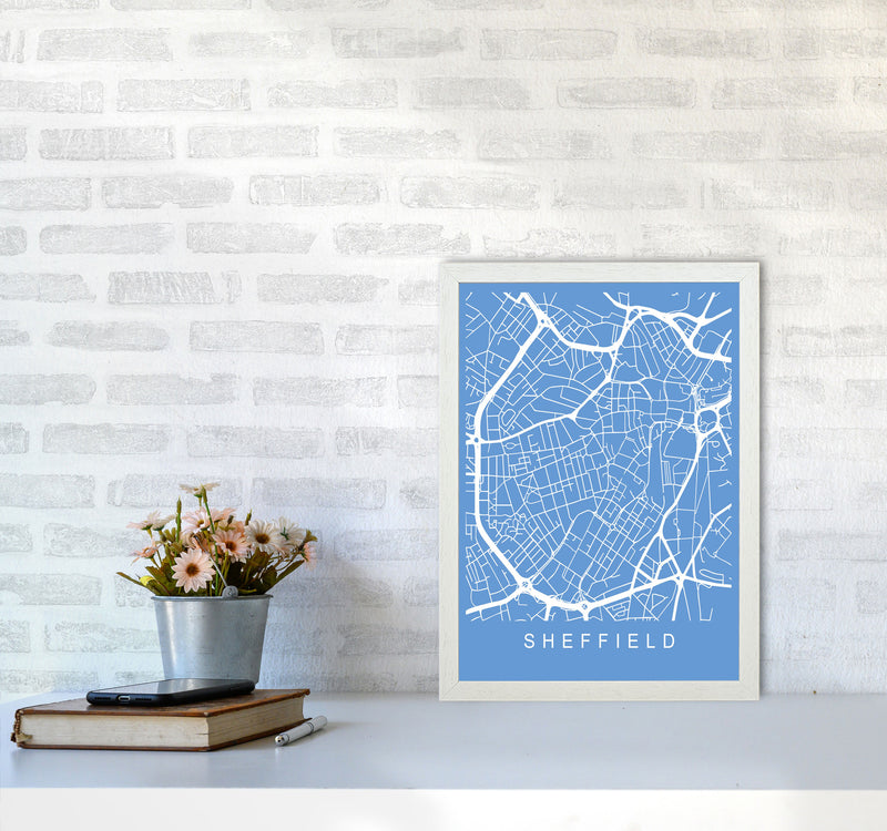 Sheffield Map Blueprint Art Print by Pixy Paper A3 Oak Frame
