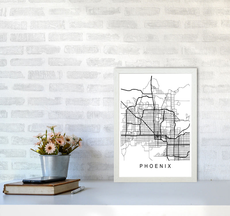 Phoenix Map Art Print by Pixy Paper A3 Oak Frame