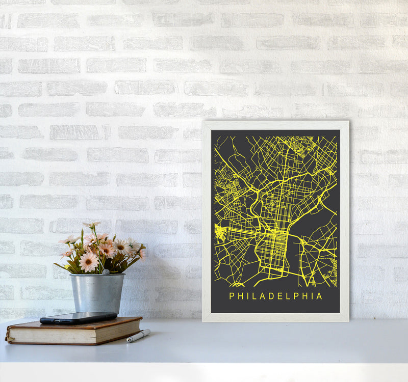 Philadelphia Map Neon Art Print by Pixy Paper A3 Oak Frame
