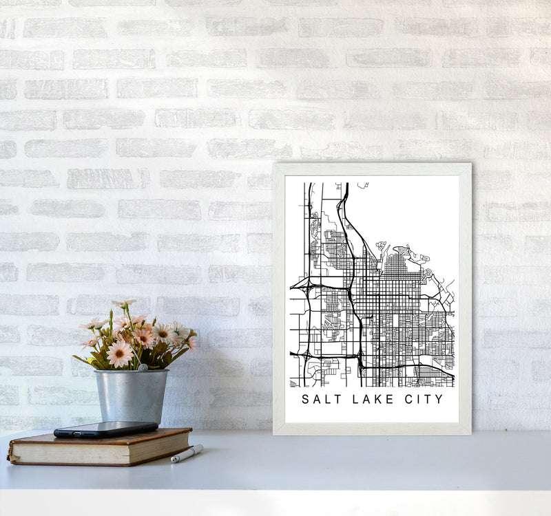 Salt Lake Map Art Print by Pixy Paper A3 Oak Frame