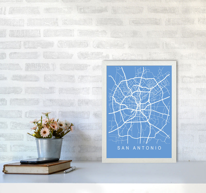 San Antonio Map Blueprint Art Print by Pixy Paper A3 Oak Frame
