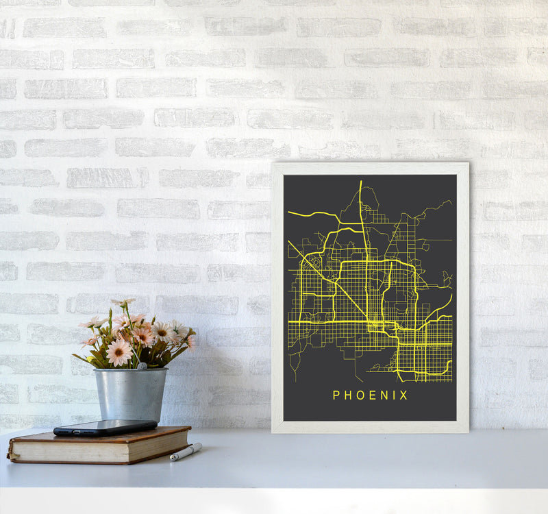 Phoenix Map Neon Art Print by Pixy Paper A3 Oak Frame