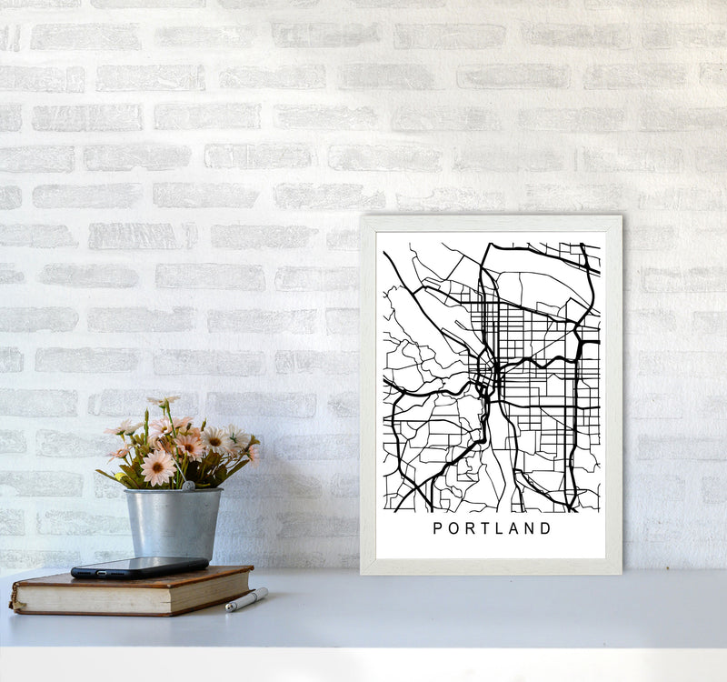 Portland Map Art Print by Pixy Paper A3 Oak Frame