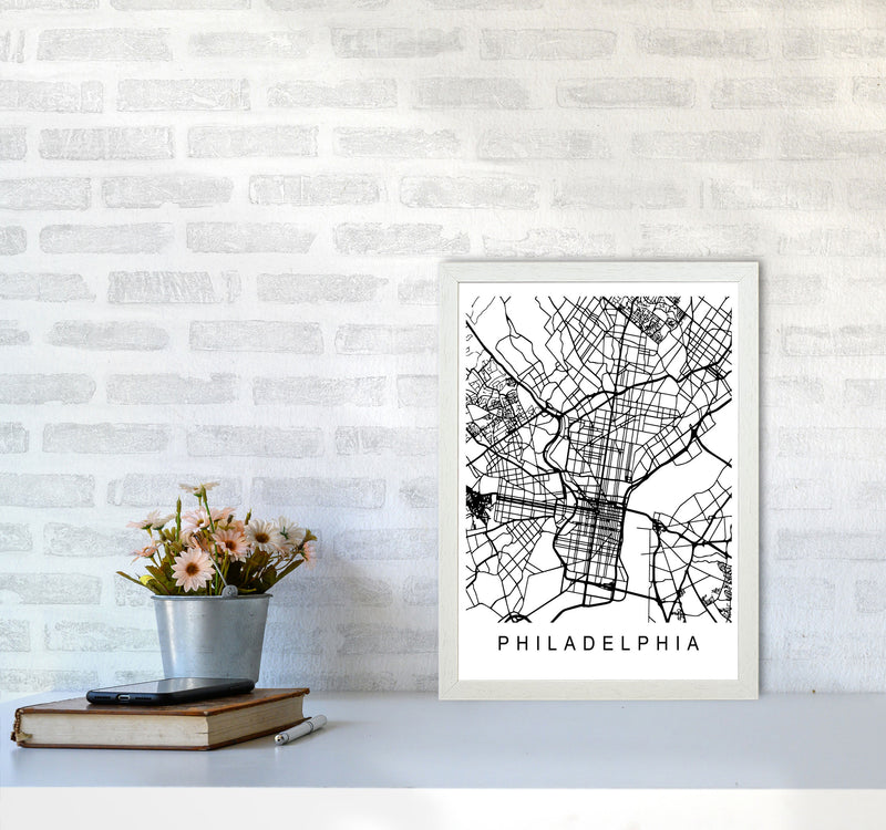Philadelphia Map Art Print by Pixy Paper A3 Oak Frame
