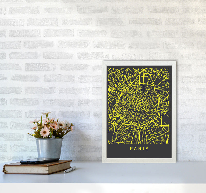 Paris Map Neon Art Print by Pixy Paper A3 Oak Frame