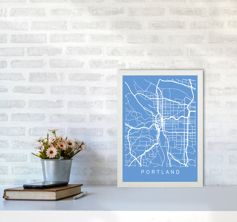 Portland Map Blueprint Art Print by Pixy Paper A3 Oak Frame