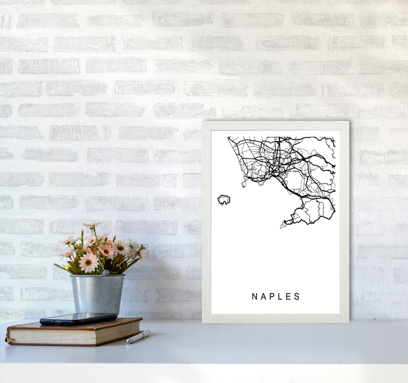 Naples Map Art Print by Pixy Paper A3 Oak Frame