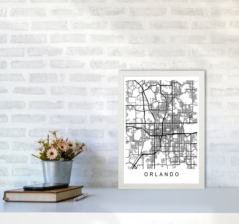 Orlando Map Art Print by Pixy Paper A3 Oak Frame