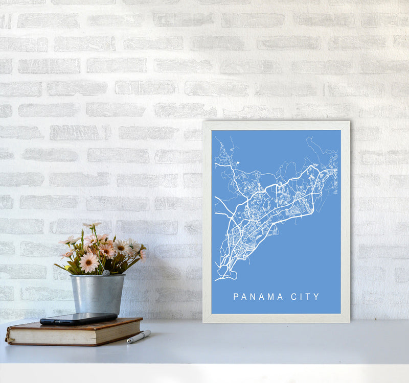 Panama City Map Blueprint Art Print by Pixy Paper A3 Oak Frame