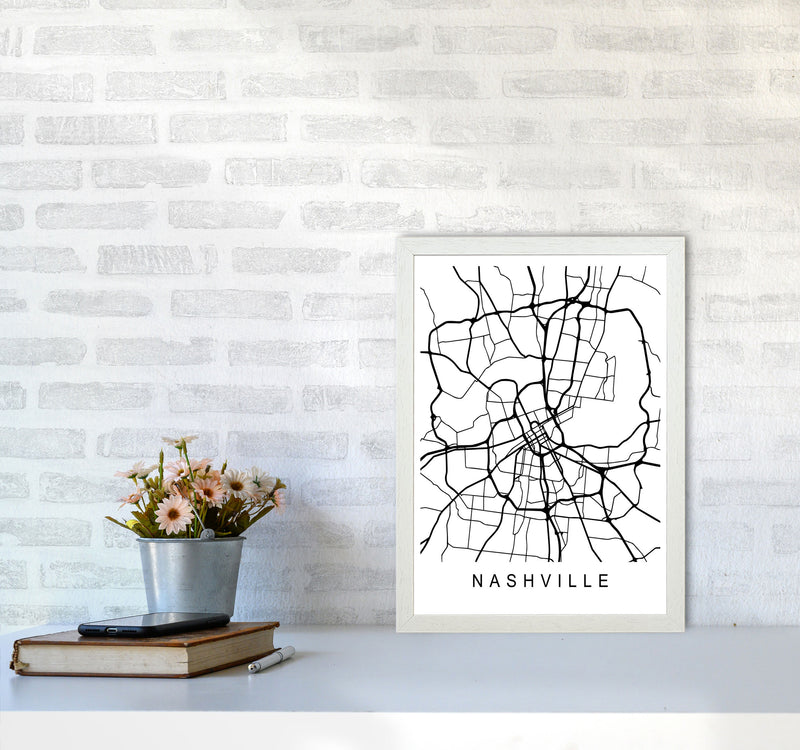 Nashville Map Art Print by Pixy Paper A3 Oak Frame