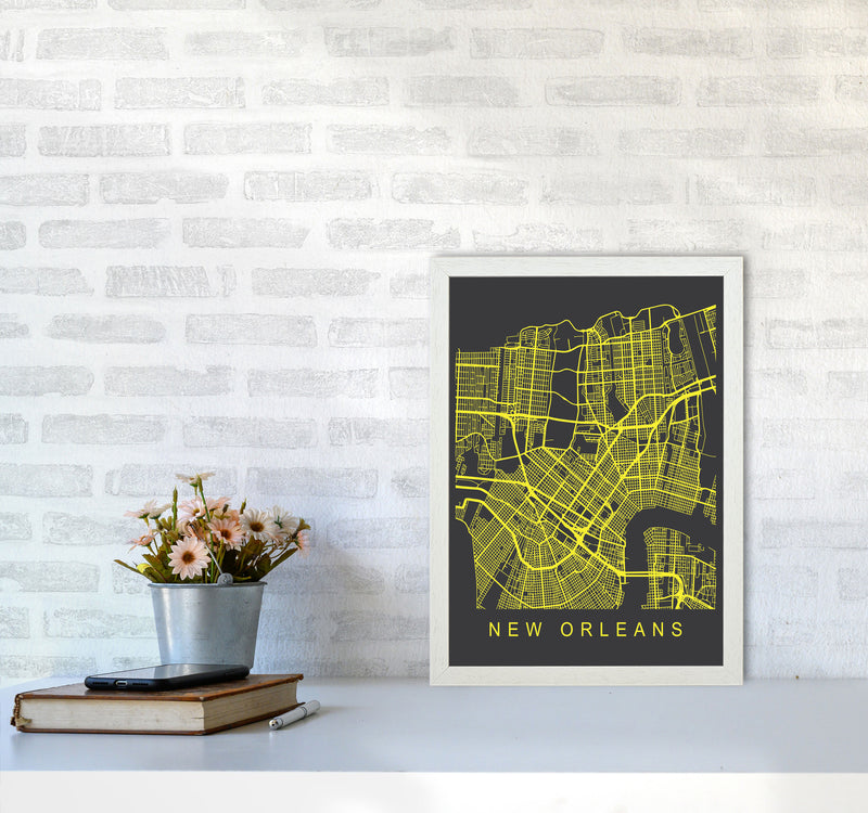 New Orleans Map Neon Art Print by Pixy Paper A3 Oak Frame