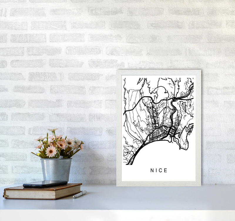 Nice Map Art Print by Pixy Paper A3 Oak Frame