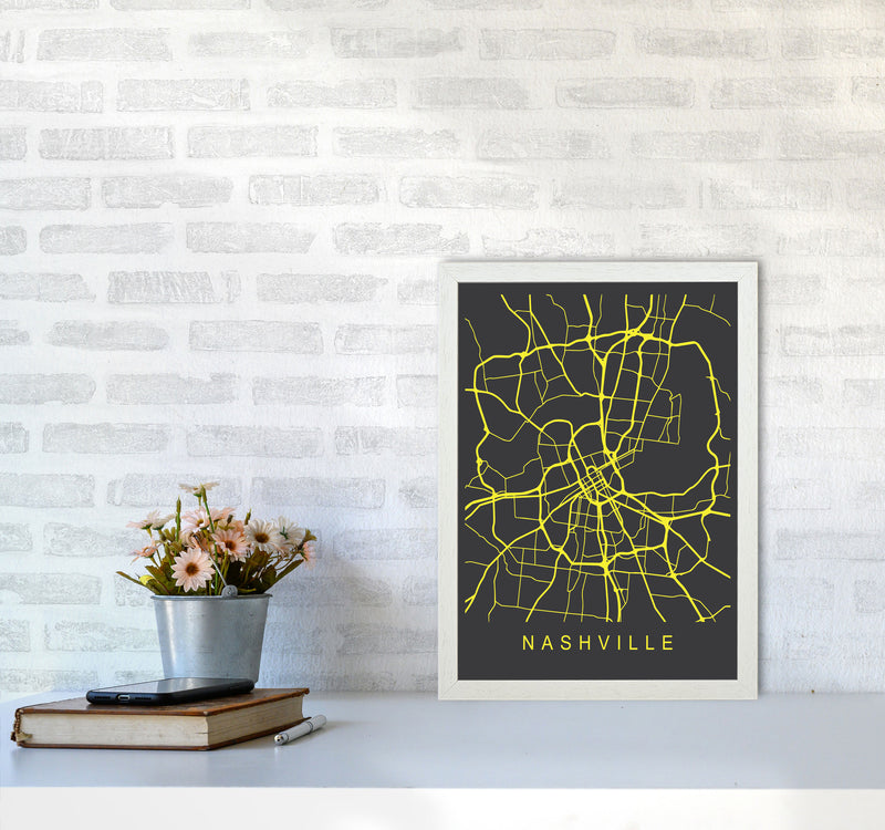 Nashville Map Neon Art Print by Pixy Paper A3 Oak Frame