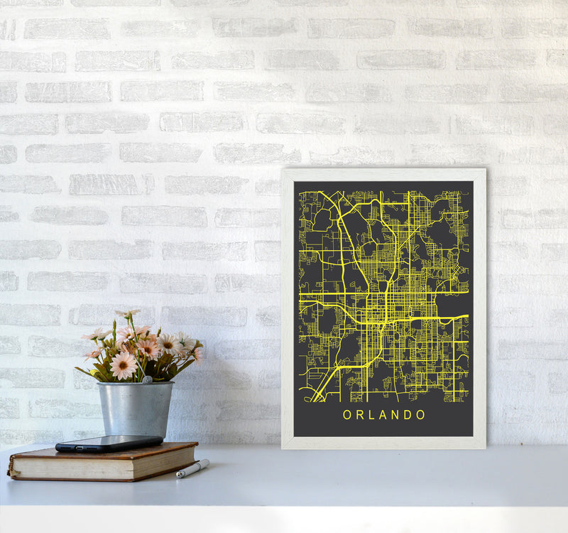 Orlando Map Neon Art Print by Pixy Paper A3 Oak Frame