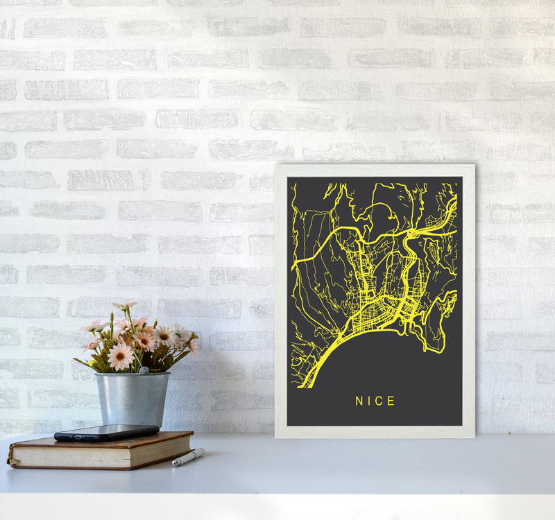 Nice Map Neon Art Print by Pixy Paper A3 Oak Frame