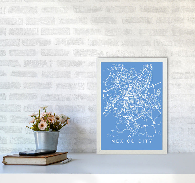 Mexico City Map Blueprint Art Print by Pixy Paper A3 Oak Frame