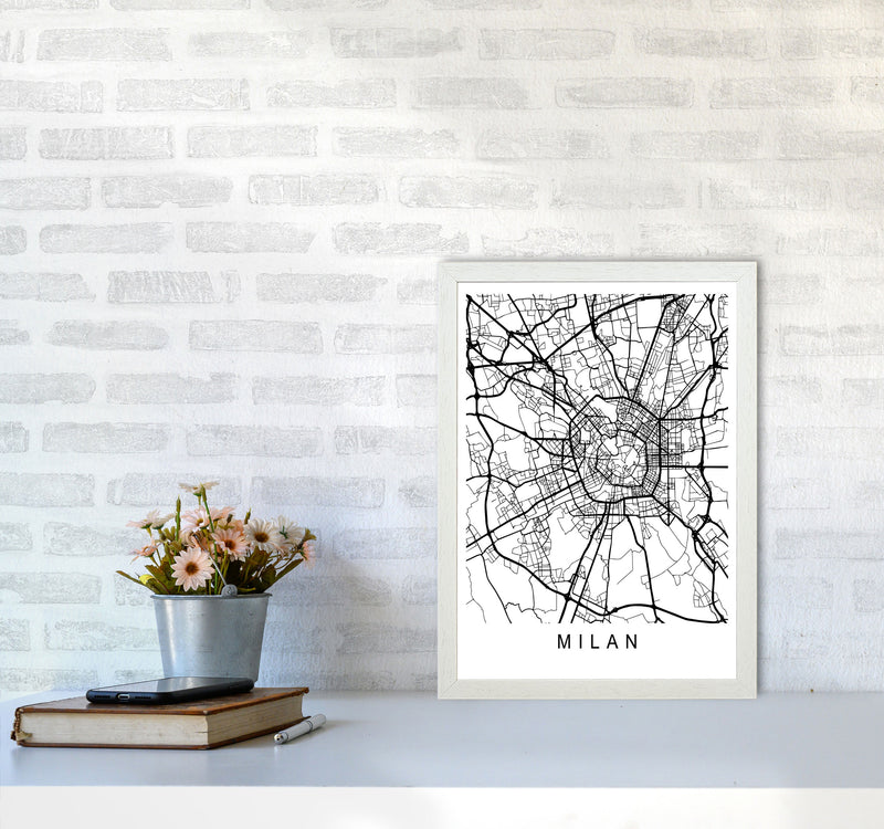 Milan Map Art Print by Pixy Paper A3 Oak Frame