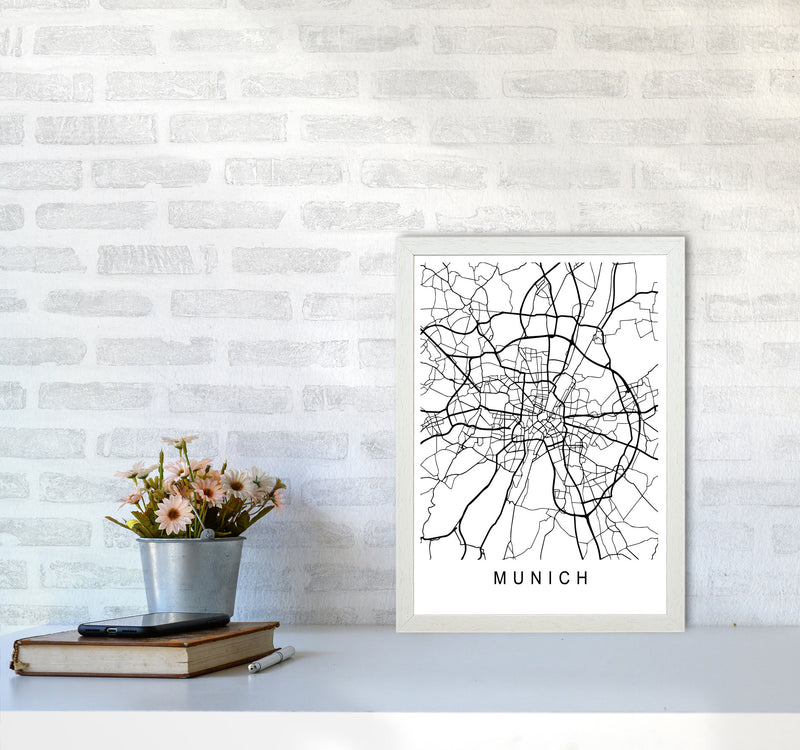 Munich Map Art Print by Pixy Paper A3 Oak Frame