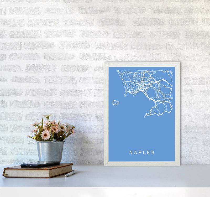 Naples Map Blueprint Art Print by Pixy Paper A3 Oak Frame