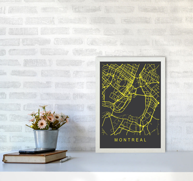 Montreal Map Neon Art Print by Pixy Paper A3 Oak Frame