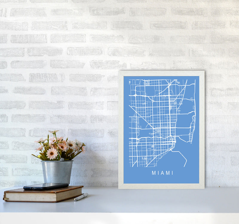Miami Map Blueprint Art Print by Pixy Paper A3 Oak Frame