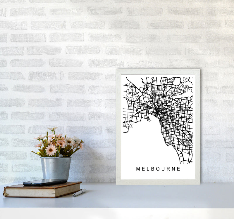 Melbourne Map Art Print by Pixy Paper A3 Oak Frame