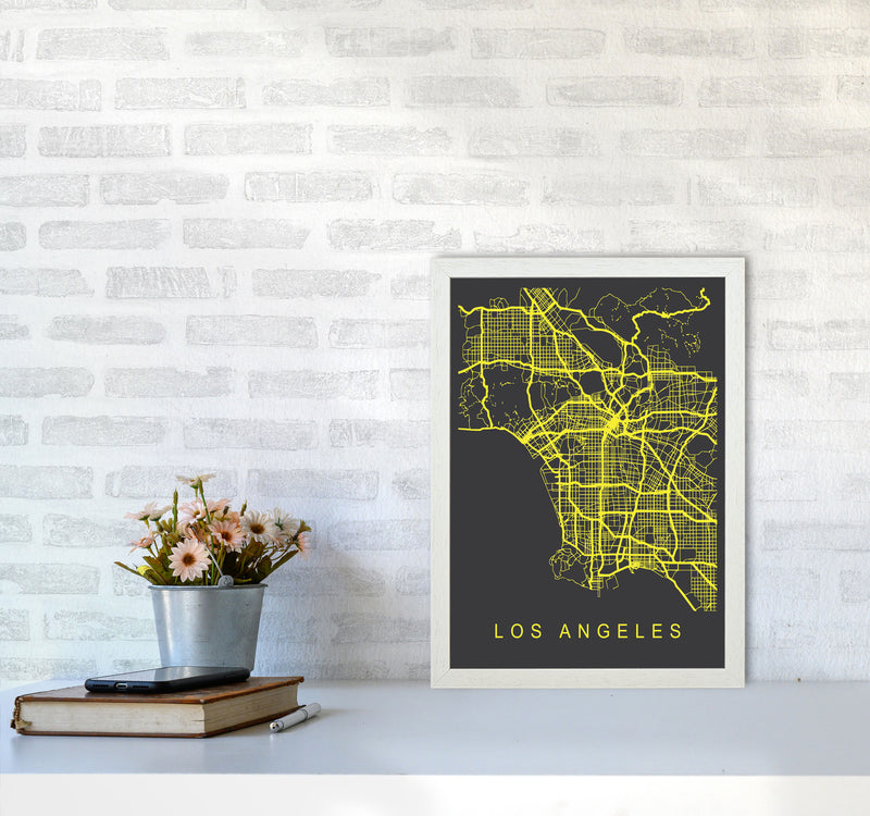 Los Angeles Map Neon Art Print by Pixy Paper A3 Oak Frame