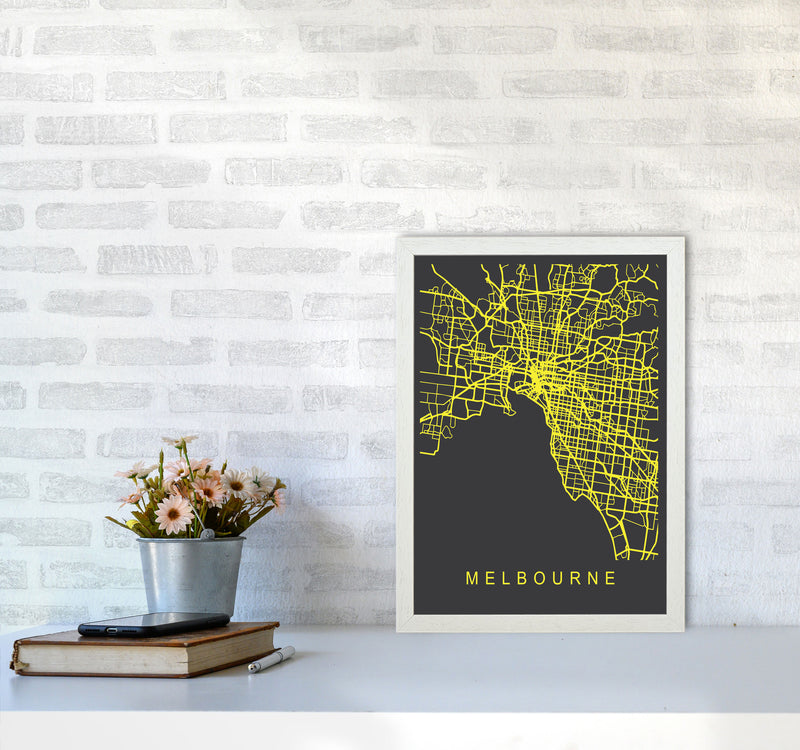 Melbourne Map Neon Art Print by Pixy Paper A3 Oak Frame
