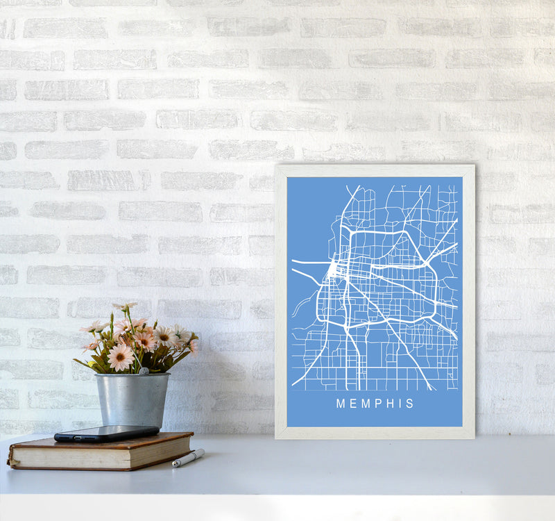 Memphis Map Blueprint Art Print by Pixy Paper A3 Oak Frame
